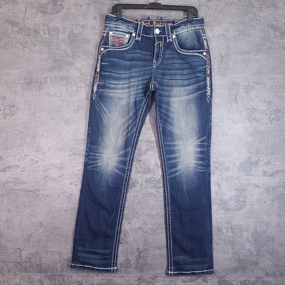 ROCK REVIVAL Kian Slim Straight Stretch Jeans Mens Size 31x32 Blue Wash